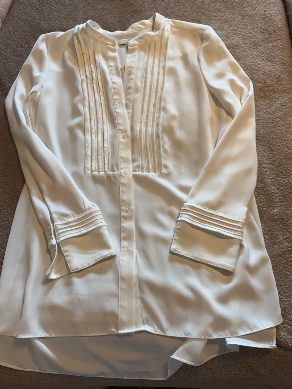 H by Halston Ivory Pintuck Button-Front Tunic